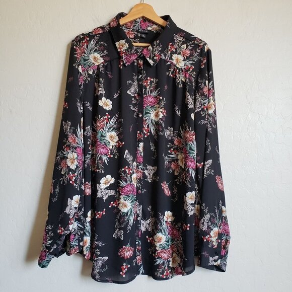 Torrid Madison Black Floral Butterfly Georgette Blouse Top Size Women's 3X Plus - Picture 1 of 12